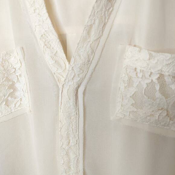 Torrid Ivory Chiffon + Lace Blouse Hi Low Hem - Picture 8 of 13
